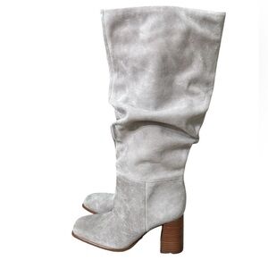 Nine West Women's Domaey Boots light Grey Slouch Suede block Heeled Boots Sz 8